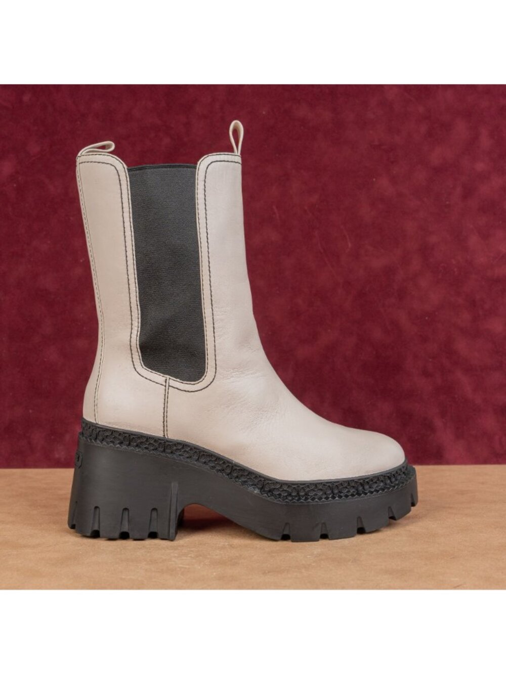 Coach Women Alexa Black White Leather Platform Mid Chelsea Lug Boots size 9 - Picture 4 of 10